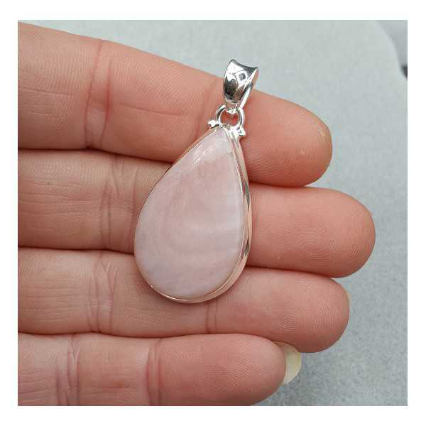 Silver pendant set with oval cabochon pink Opal