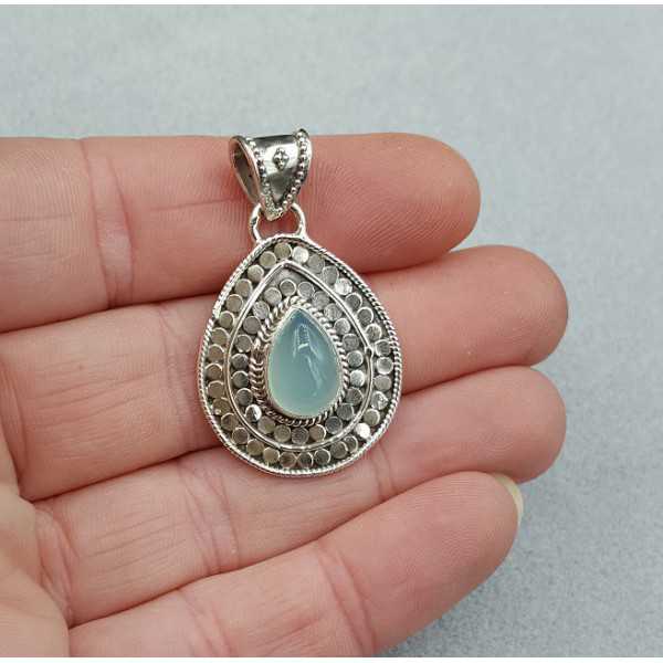 Silver pendant set with teardrop aqua Chalcedony