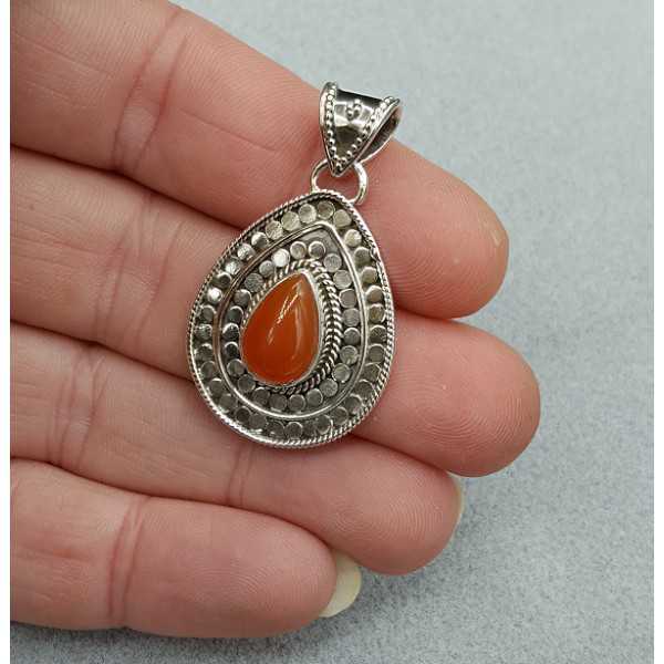 Silver pendant set with teardrop shaped Carnelian