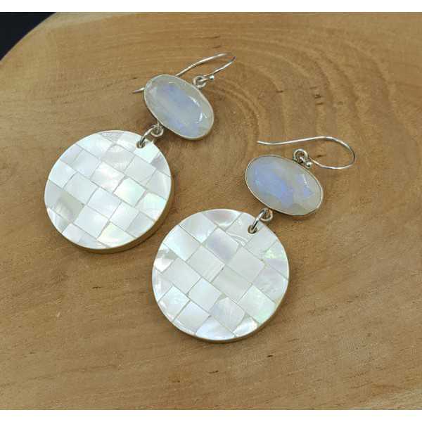 Silver earrings with Moonstone and pendant, mother-of-Pearl