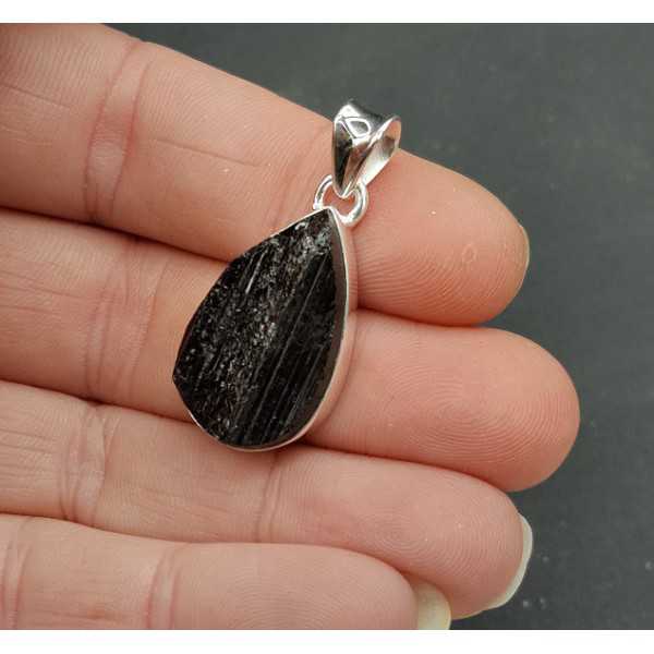 Silver pendant oval rough Tourmaline