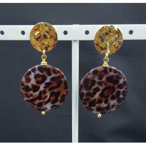 Vergoldete Ohrringe mit Runden leopard shell