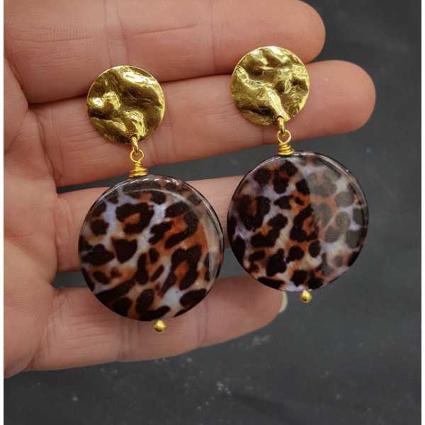 Vergoldete Ohrringe mit Runden leopard shell