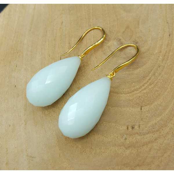 Gold plated earrings with white Chalcedony drop