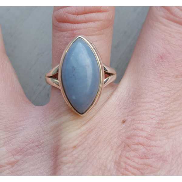 Silver ring set with marquise blue Opal 18 mm