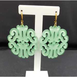 Earrings with mint green resin pendant