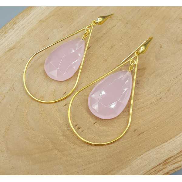 Vergoldete Ohrringe mit pink Chalcedon briolet