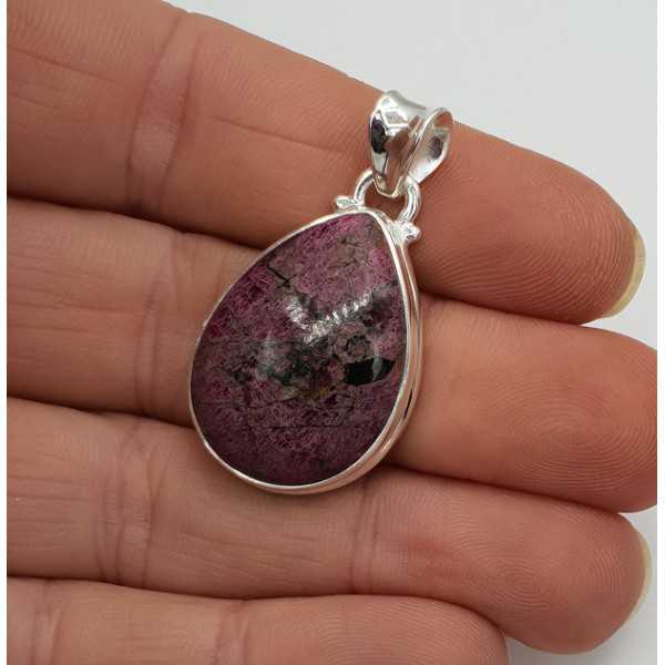 Silver pendant with drop-shaped cabochon Eudialiet