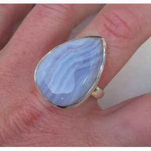 Silver ring set with blue Lace Agate ring size 19.3 mm