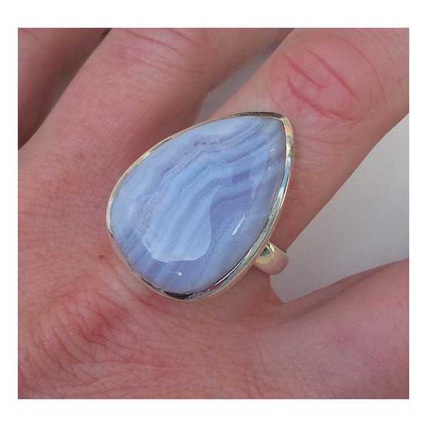 Silver ring set with blue Lace Agate ring size 19.3 mm