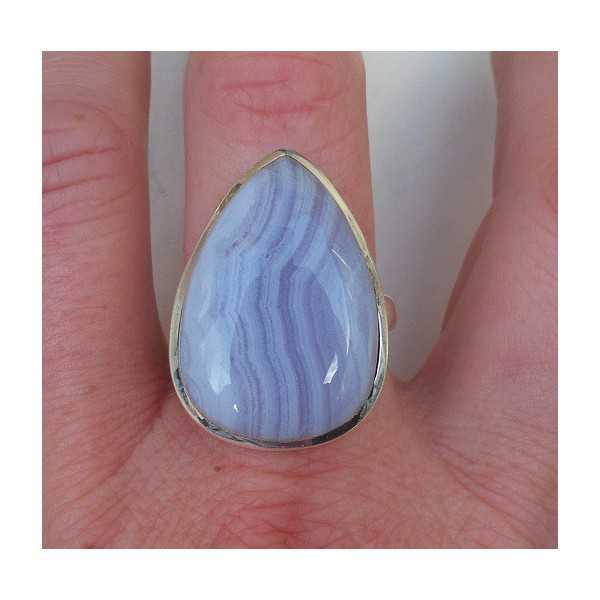 Silber ring mit blauen Spitze-Achat-ring-Größe 19.3 mm