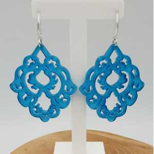 Earrings with blue resin pendant