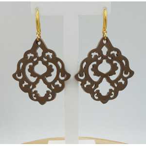 Earrings with beige brown lacquered buffalo horn