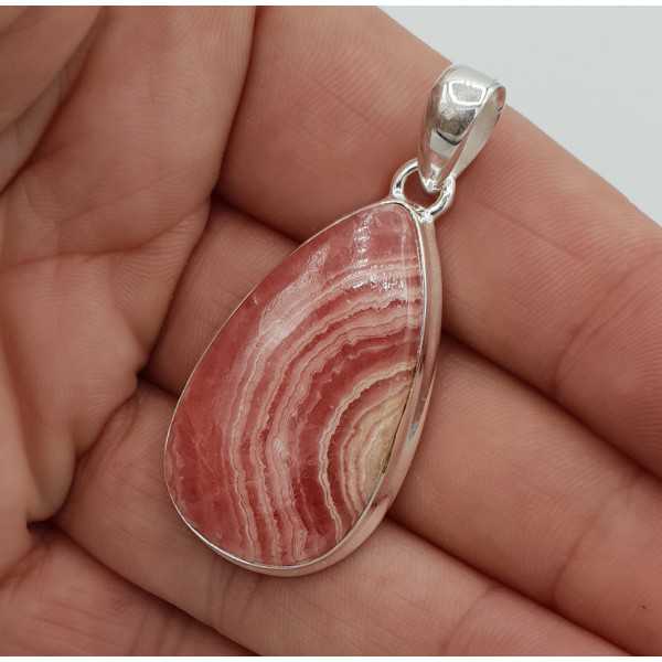 Silver pendant set with teardrop shaped cabochon Rhodochrosite