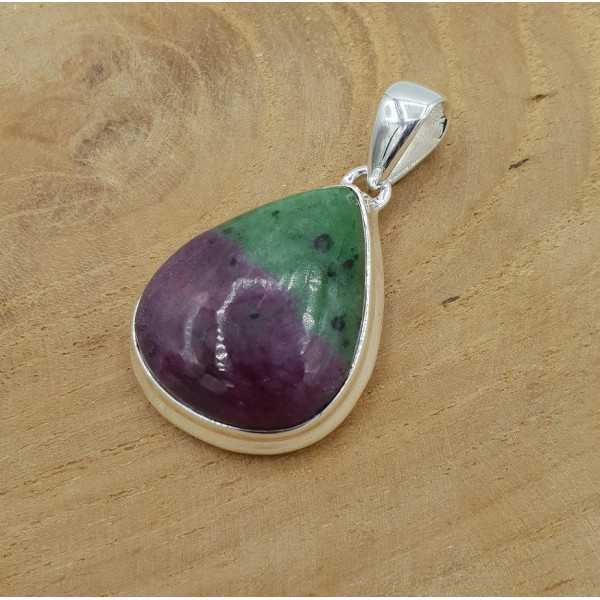 Silver gemstone pendant with teardrop Ruby Zoisite