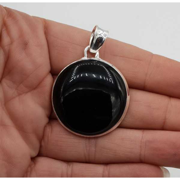 Silver pendant with round cabochon black Onyx