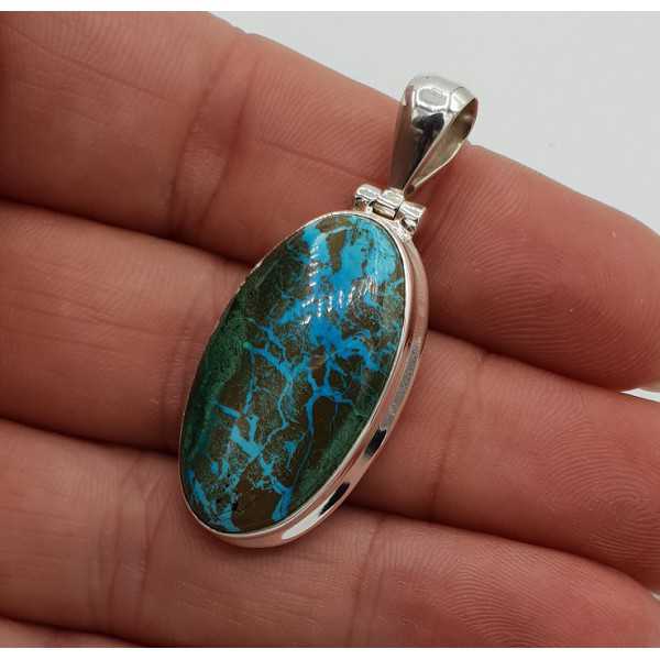 Silver pendant set with narrow Chrysocolla