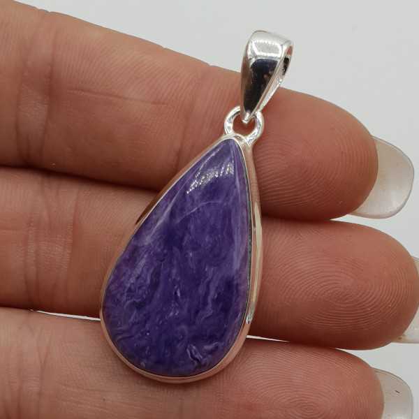 Silver pendant teardrop cabochon Charoiet