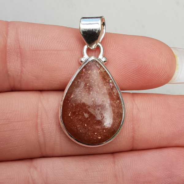 Silver pendant set with oval Sunstone