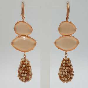 Rosé gold-plated earrings with orange cats eye and glassberry blackberry drop