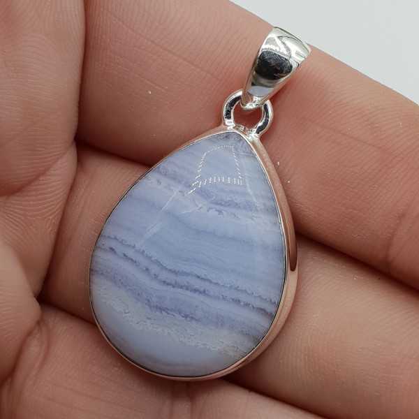 Silver pendant oval cabochon blue Lace Agate