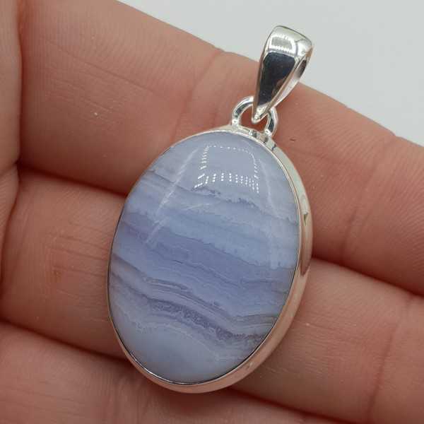 Silver pendant oval cabochon blue Lace Agate