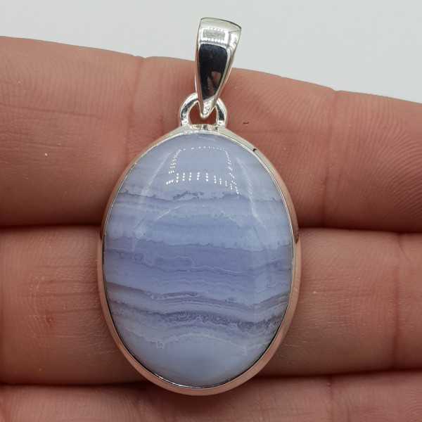 Silver pendant oval cabochon blue Lace Agate