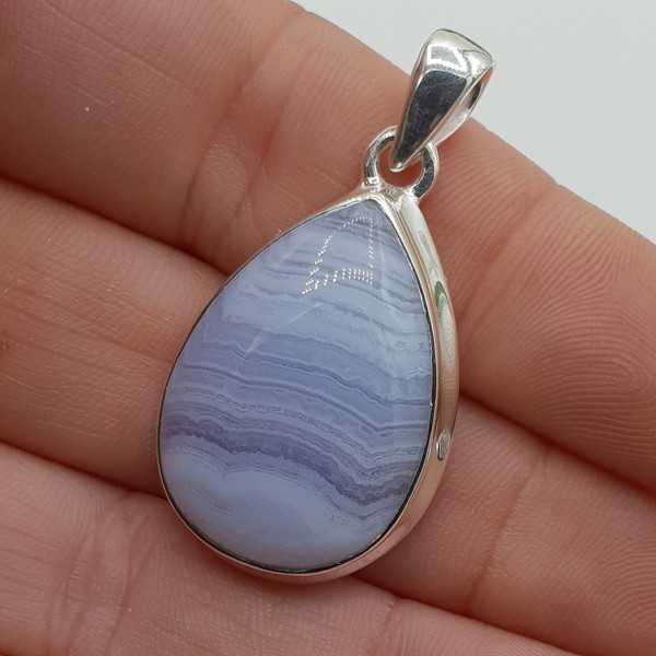 Silver pendant with drop-shaped cabochon blue Lace Agate