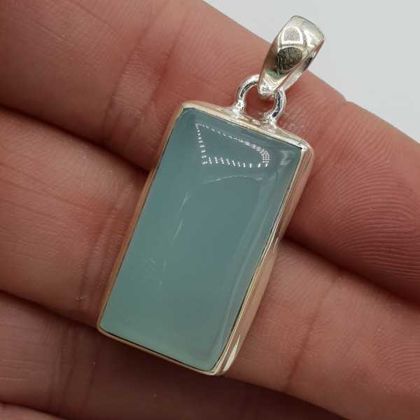 Silver pendant with small rectangular aqua Chalcedony