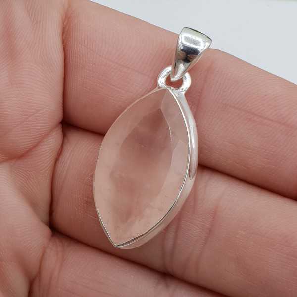 Silver pendant with marquise facet cut rose quartz