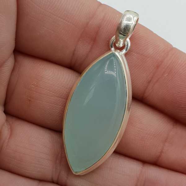 Silver pendant set with marquise cabochon aqua Chalcedony