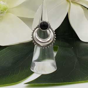 Silber, halb-Mond-ring set mit Runden schwarzen Onyx