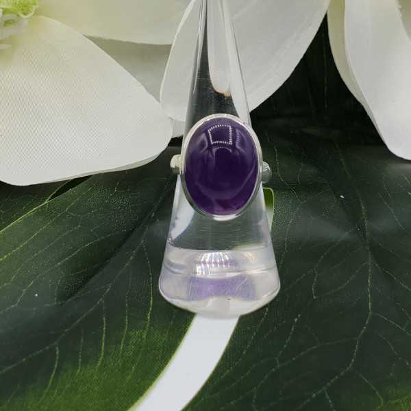 Silver ring set with oval cabochon Amethyst 17 mm