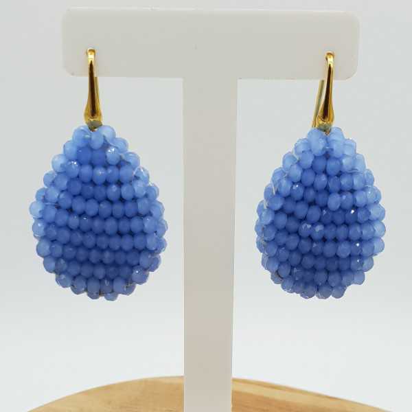 Gold plated blackberry glassberry earrings flat drop blue crystals