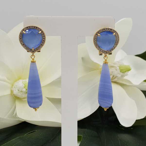 Gold plattiert drop Ohrringe blue cat ' s eye und blue Lace Achat