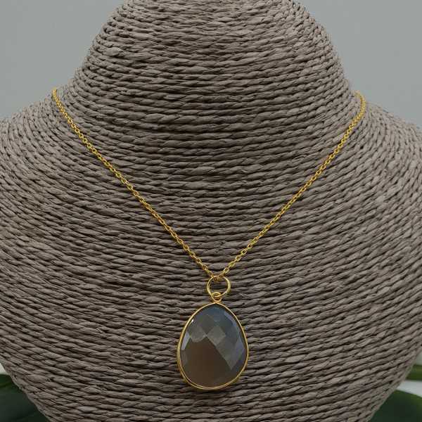 Gold plated earrings with grey Chalcedony pendant