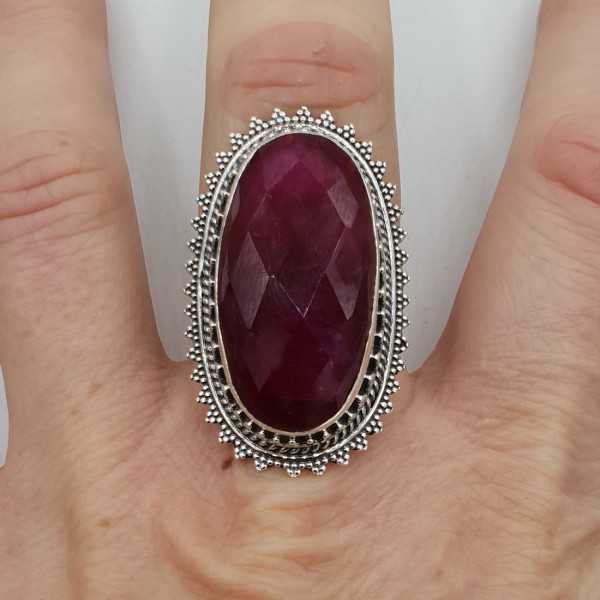 Silver ring with Ruby and carved head 18 mm