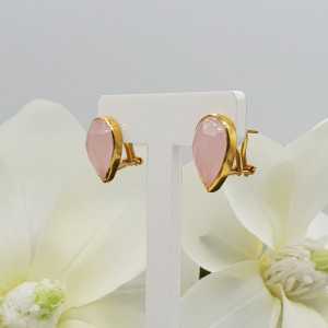 Gold plated oorknoppen set with pink Chalcedony