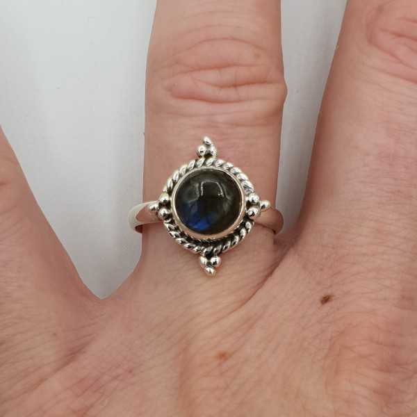 Silver ring set with round Labradorite 17.5 mm