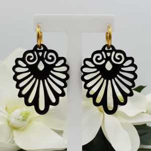 Creoles with black carved buffalo horn pendant