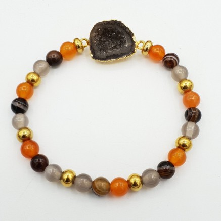 Bracelet of Carnelian, Botswana Agate, grey Agate and Agate geode