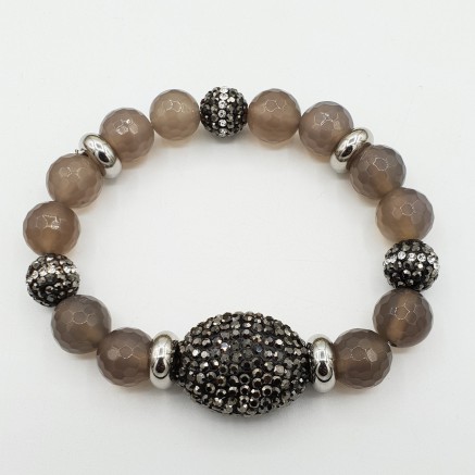 Bracelet from grey Agate and crystals