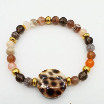 Armband aus Botswana-Achat und Kauri shell