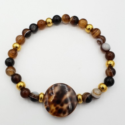 Armband mit Kauri Muschel und Botswana-Achat