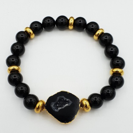 Armband aus schwarzen Onyx-und Achat-geode