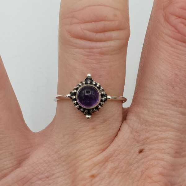 Silver ring set with a small round Amethyst 16.5 mm