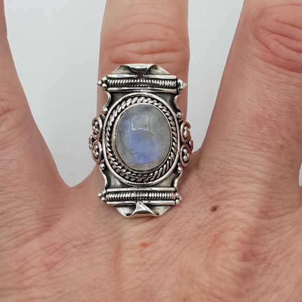 Silver ring set with rainbow Moonstone size 16.5 mm