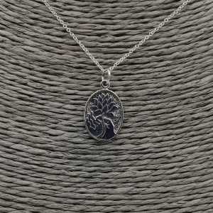 925 Sterling zilveren ketting met ovale hanger met lotus