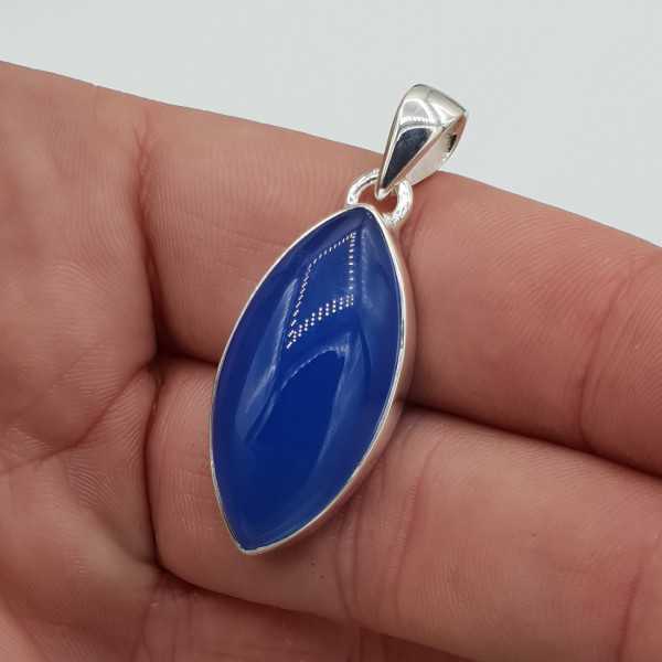 Silber Anhänger mit marquise blauer Chalcedon