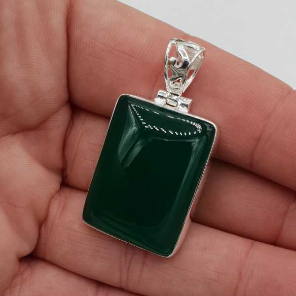 Silver pendant set with a rectangular green Onyx